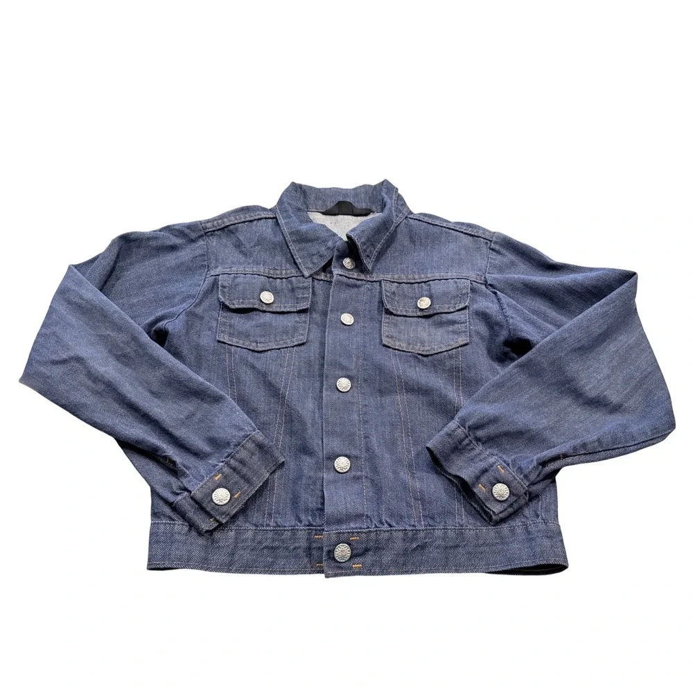 Boys Sears Golden Wheels Denim Jacket Blue Size 12 Graphic Print Trucker‎